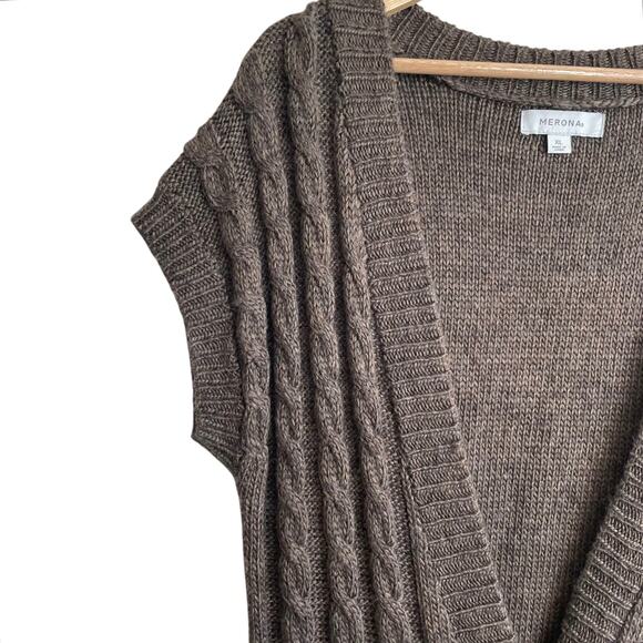 Merona Women Tunic Sweater‎ Vest XL Brown Button Up Wool Blend Office Travel Y3K - Picture 5 of 9